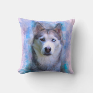 Coussin Sibérie Husky Dog Eau Couleur Art Peinture