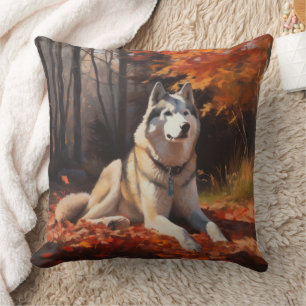 Coussin Sibérie Husky en automne Feuilles automne Inspire 