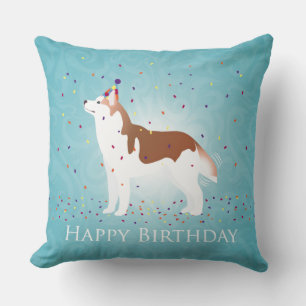 Coussin Sibérie Husky - Rouge - Joyeux design d'anniversai