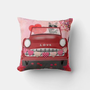 Coussin Sibérie Husky voiture avec les coeurs Valentine's