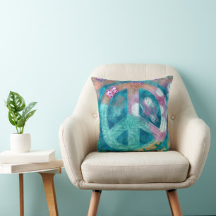 Coussin SIGNE DE PAIX DE PLAGE HIppie Boho Sable rose Turq