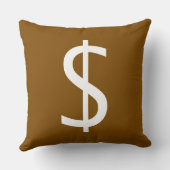 Coussin Signe dollar blanc riche décoratif marron (Verso)
