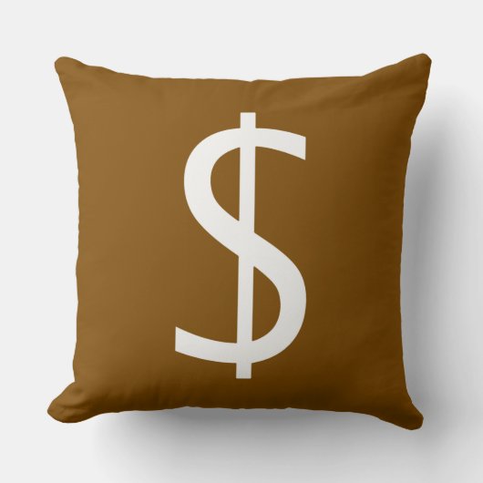 Coussin Signe dollar blanc riche décoratif marron (Recto)