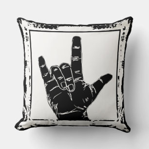 Coussin SIGNE MAIN I Love You-Black Et Blanc Grunge Frame-