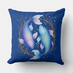 Coussin Signe Zodiaque Pisces, Deux Poissons Koi Gracieux