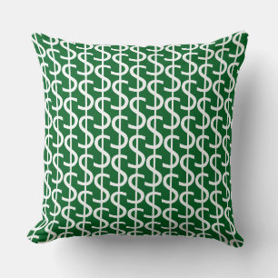 Coussin Signes de dollars blancs Répéter Décor vert riche