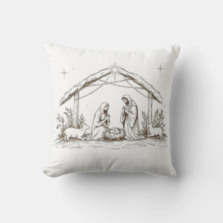 Coussin "Silent Night Nativity – Sepia Sketch Throw Pillow