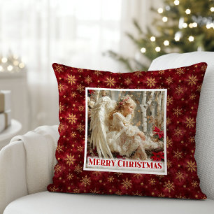 Coussin Silent Rouge et Or Ange victorien de Noël