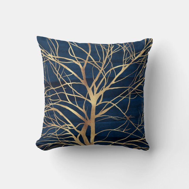 Coussin Silhouette Arbre d'Or moderne Design bleu minimal (Recto)