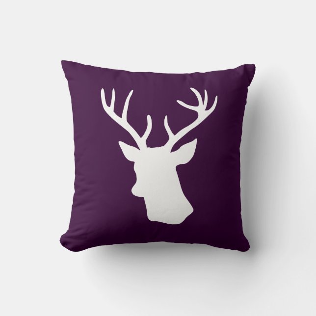 Coussin Silhouette blanche de tête de cerfs communs - (Recto)