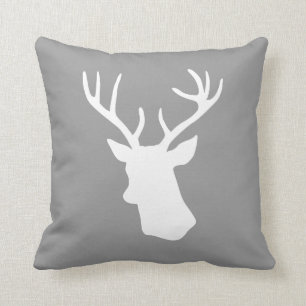 Coussin Silhouette blanche de tête de cerfs communs - gri