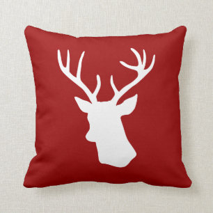 Coussin Silhouette blanche de tête de cerfs communs sur l