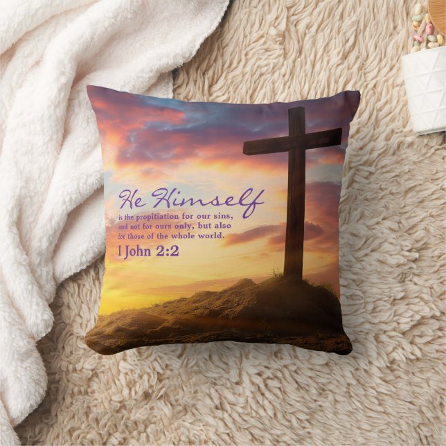 Coussin Silhouette Croix Bible Verset Double Côté (Couverture)