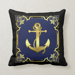 Coussin Silhouette d'ancre marine marine marine/or/marine/