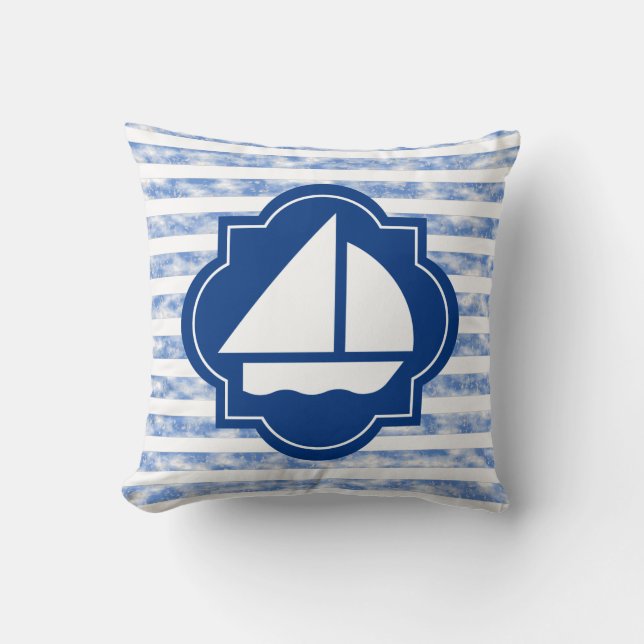 Coussin Silhouette de bateau à voile avec les rayures (Recto)