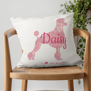 Coussin silhouette de caniche rose pastel personna