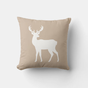 Coussin Silhouette de cerf blanc sur fond beige élégant de