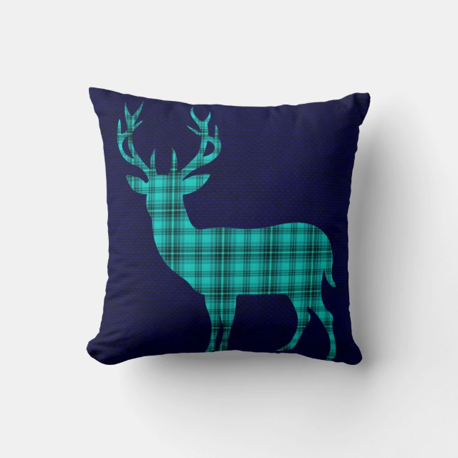 Coussin Silhouette de cerfs communs de plaid sur la marine (Recto)