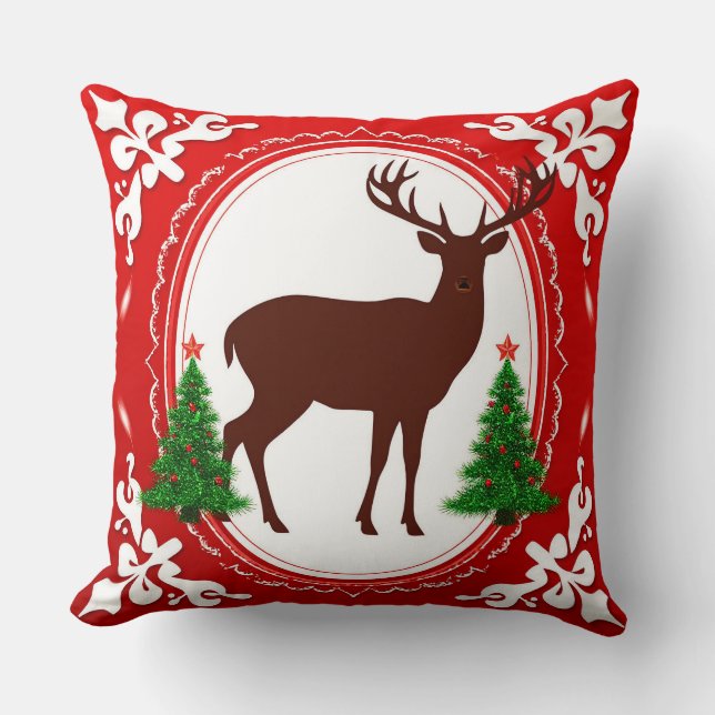 Coussin Silhouette de cerfs de Fête avec arbres de Noël (Recto)