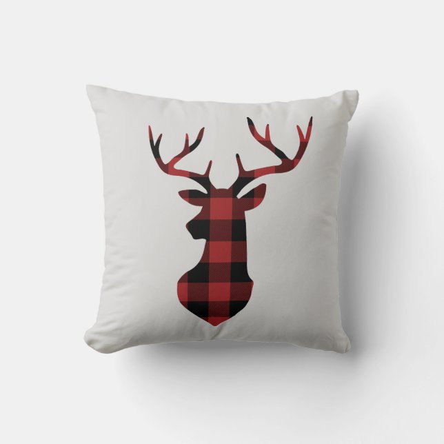 Coussin Silhouette de cerfs de Noël Plaid Buffalo Rouge (Recto)