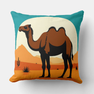 Coussin Silhouette de chameau dans le paysage du coucher d