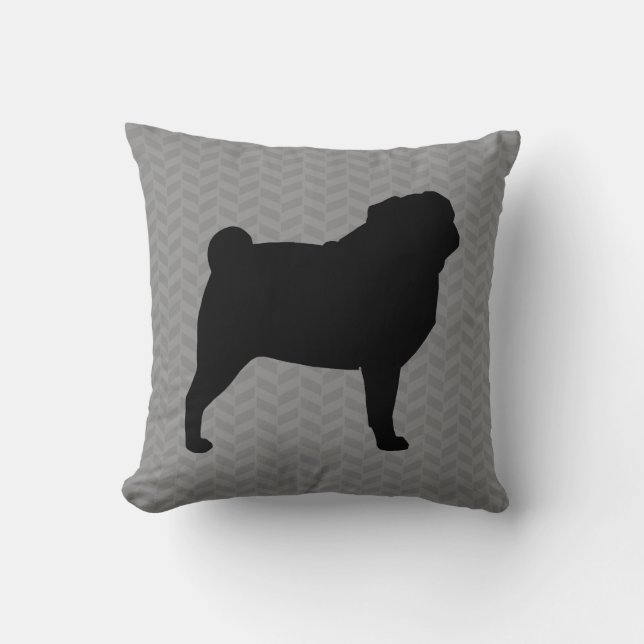 Coussin Silhouette de chien de Carlin noir sur squelette g (Recto)
