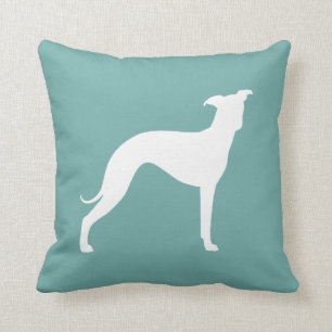 Coussin Silhouette de Chien gris blanc italien Turquoise