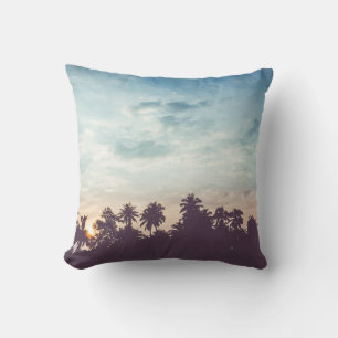 Coussin Silhouette de cocotiers, coucher de soleil tropica