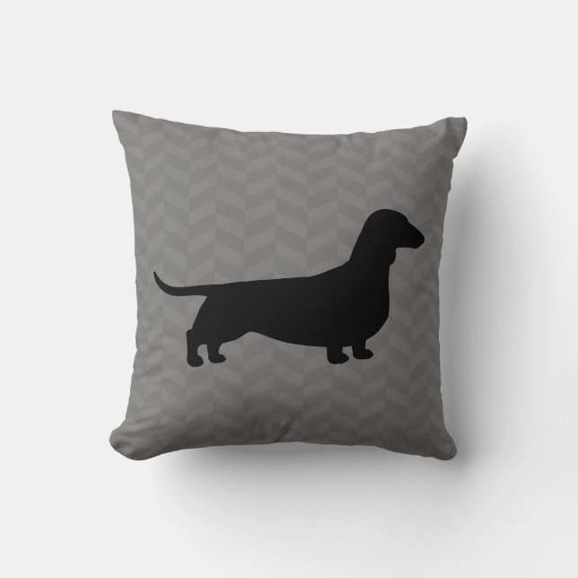 Coussin Silhouette de Dachshund sur le Motif de Herringbon (Recto)