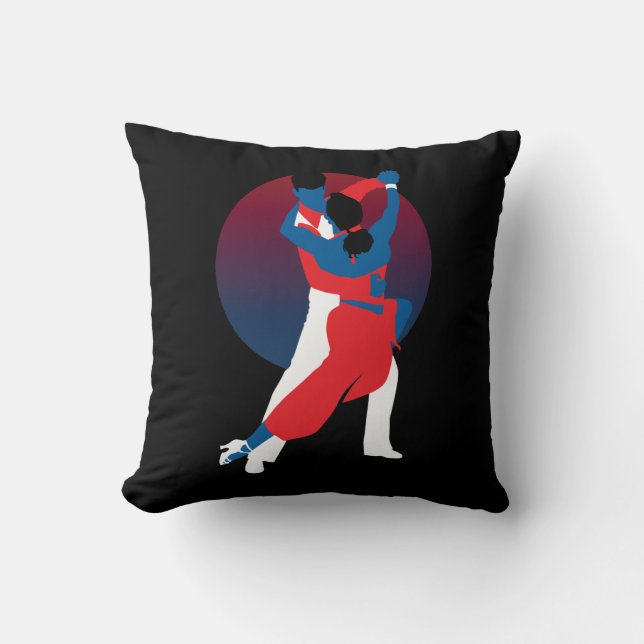 Coussin Silhouette de danse rouge et bleu - Danseurs de ta (Recto)
