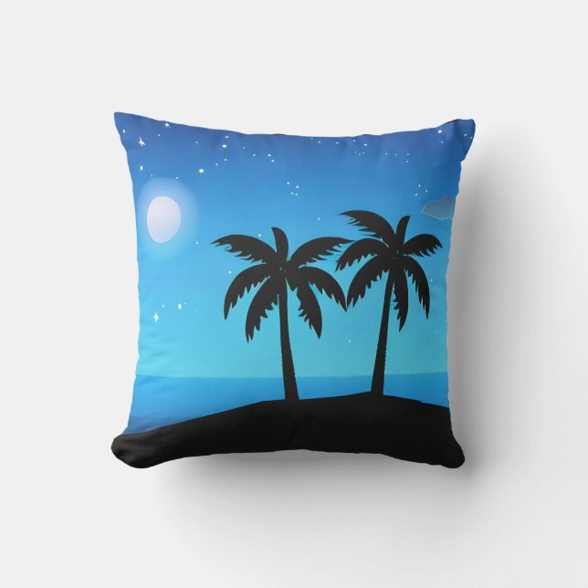 Coussin Silhouette de l'île tropicale avec lune et étoiles (Recto)