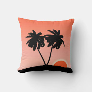 Coussin Silhouette de palmier, Arrière - plan orange du co