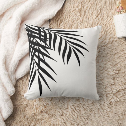 Coussin Silhouette | de palmier de plage blanc et noir (Couverture)