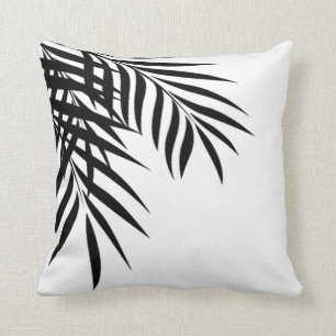 Coussin Silhouette de palmier de plage blanc et noir