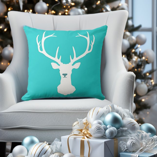 Coussin Silhouette de Tête de Cerf Turquoise (Créateur téléchargé)