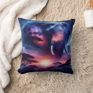 Coussin Silhouette d'éléphant au coucher du soleil