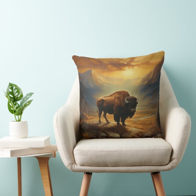 Coussin Silhouette du coucher de soleil de bison de buffle (Chaise)