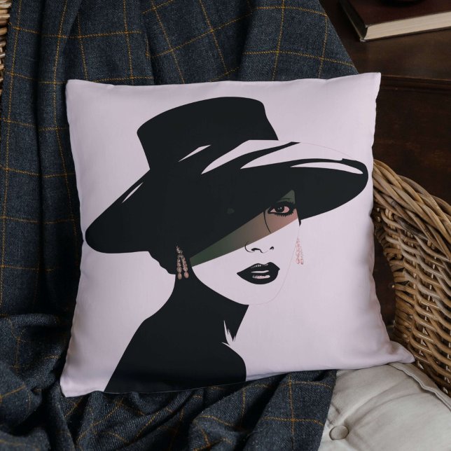 Coussin Silhouette élégante femme monochrome (Créateur téléchargé)