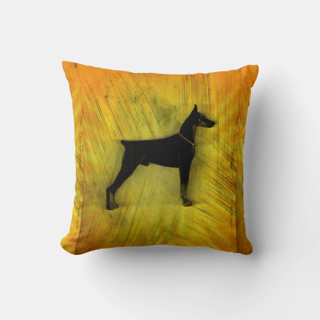 Coussin Silhouette grunge de Pinscher de dobermann (Recto)