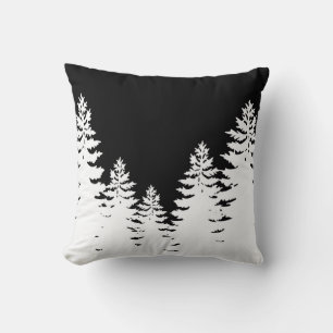 Coussin Silhouette minimaliste de pin noir et blanc