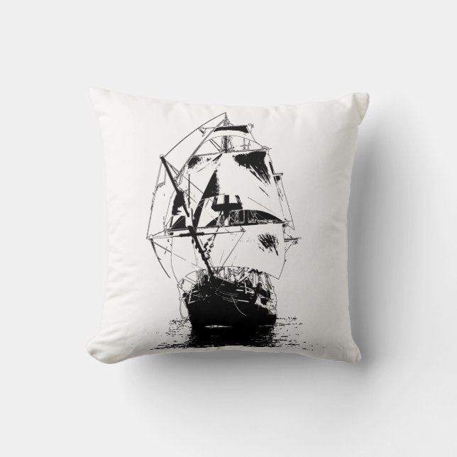 Coussin Silhouette noire de bateau (Recto)