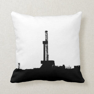 Coussin Silhouette noire de site de plate-forme de forage