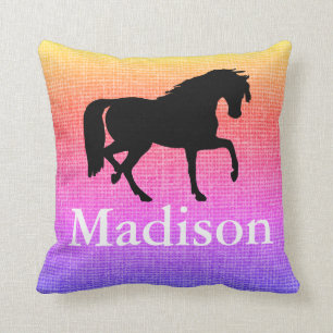 Coussin Silhouette pourpre personnalisée de cheval de