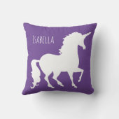 Coussin Silhouette pourpre rose personnalisée de licorne (Verso)