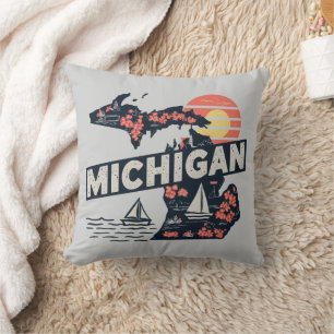 Coussin Silhouette rétro du Michigan