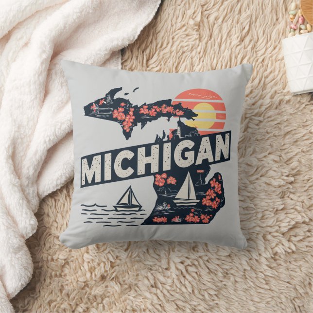 Coussin Silhouette rétro du Michigan (Couverture)