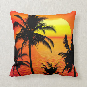 COUSSIN SILHOUETTE TROPICALE DE COUCHER DU SOLEIL