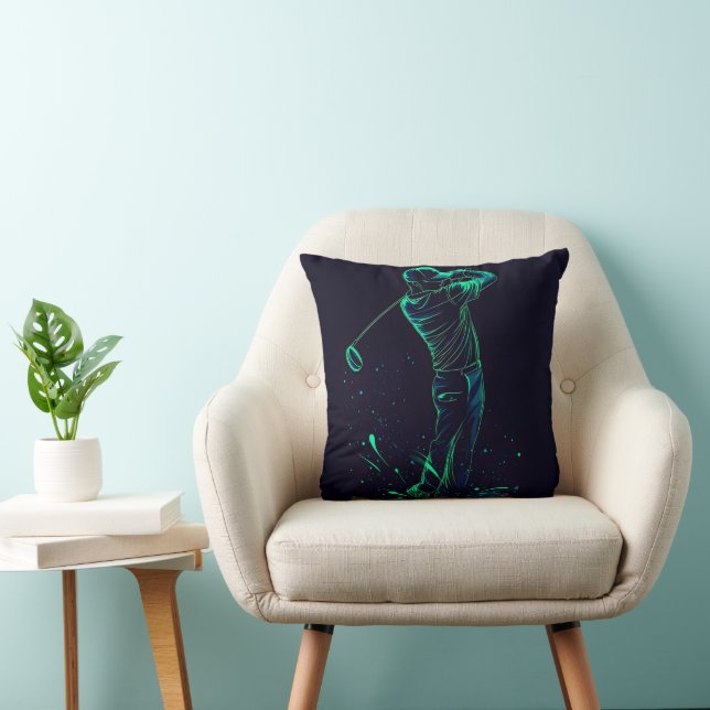 Coussin Silhouette verte minimaliste Golfer (Chaise)
