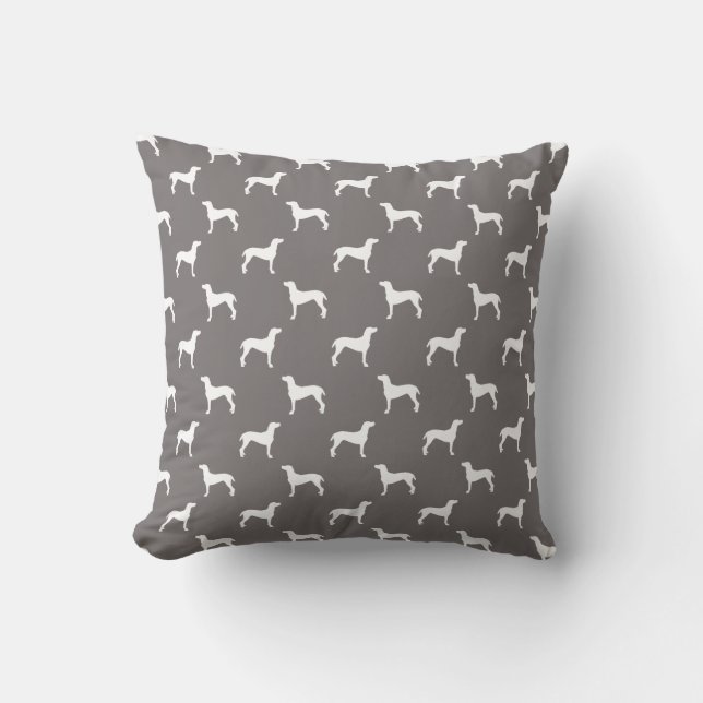 Coussin Silhouettes blanches de Weimaraner sur le gris (Recto)