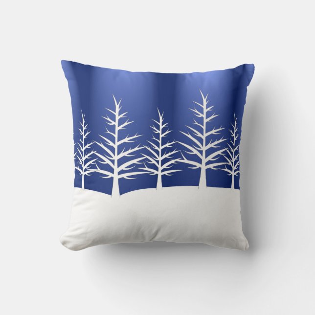 Coussin Silhouettes d'arbre blanc Paysage hivernal (Recto)